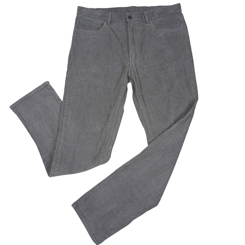 Brooks Brothers 346 Mens Gray Corduroy Pants Straight Leg 5-Pocket Stretch 36x34